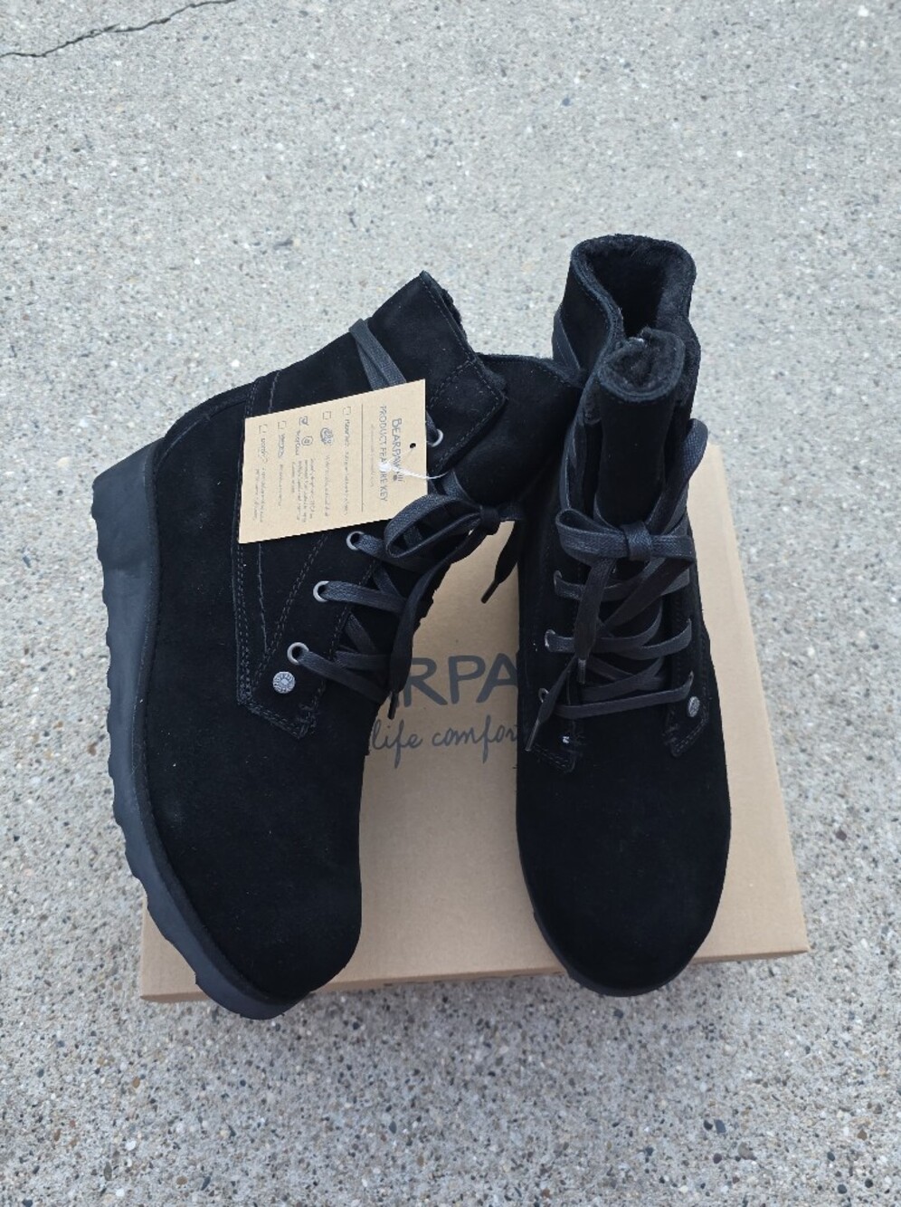 Bearpaw Black Suede Lace-Up Boots Women Size 10